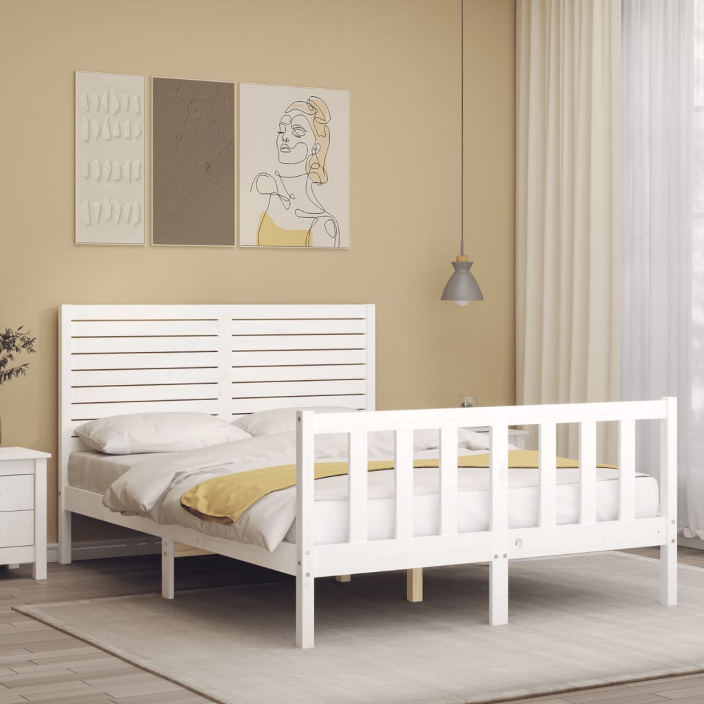 vidaXL Bed Frame without Mattress White Double Solid Wood Pine