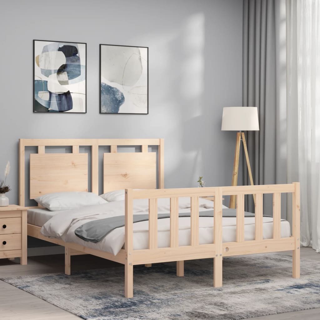 vidaXL Bed Frame with Headboard Double Solid Wood