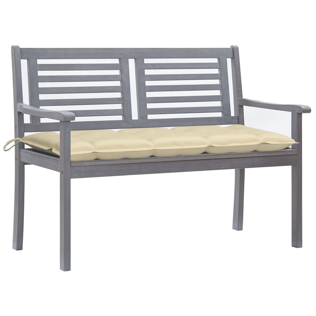 vidaXL 2-Seater Garden Bench with Cushion 120 cm Grey Eucalyptus Wood