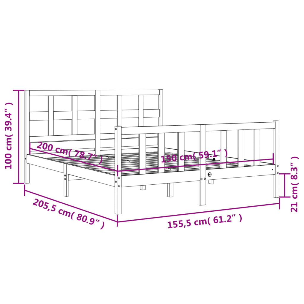 vidaXL Bed Frame without Mattress White King Size Solid Wood Pine