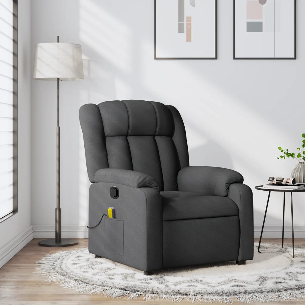 vidaXL Massage Recliner Chair Dark Grey Fabric