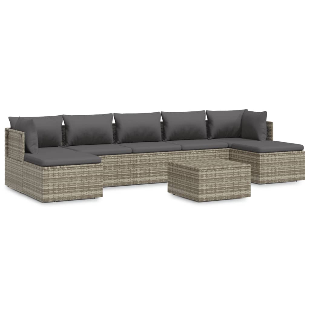 vidaXL 8 Piece Garden Lounge Set with Cushions Grey Poly Rattan