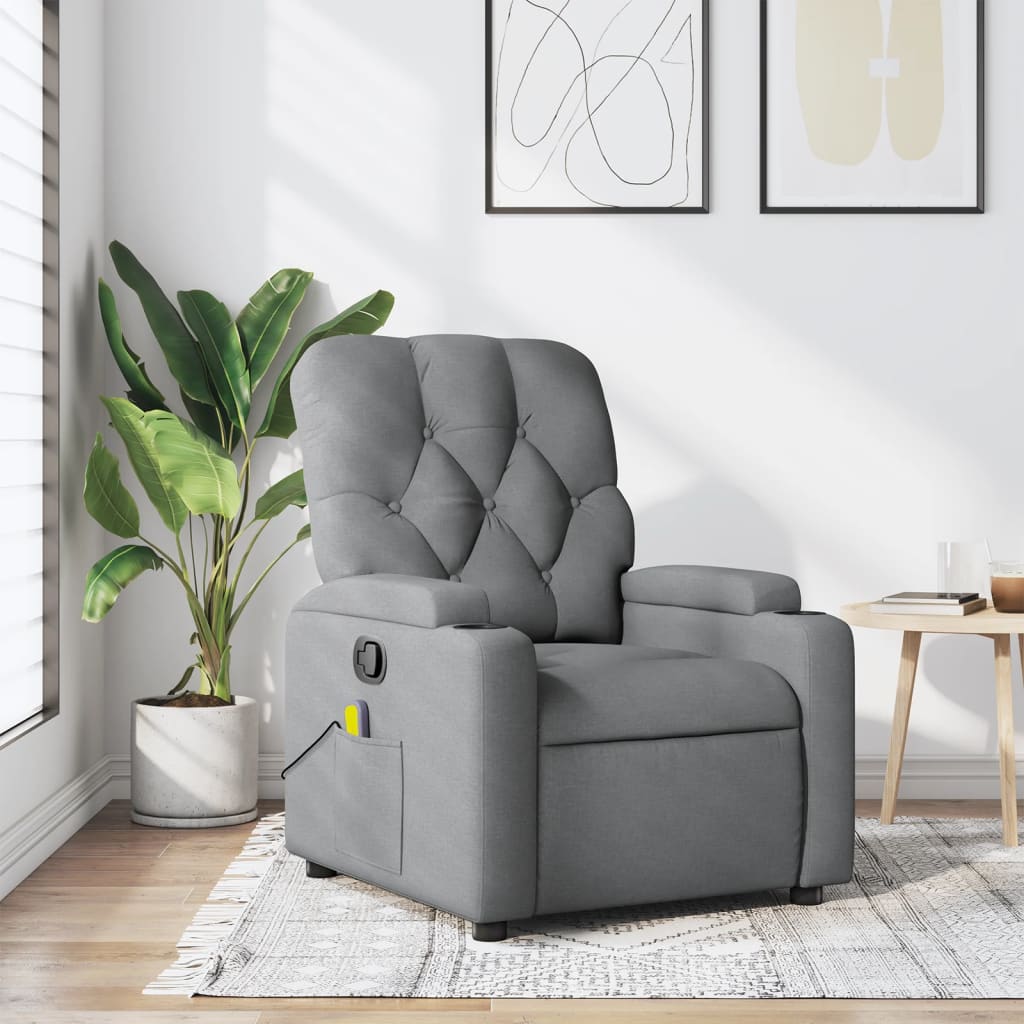 vidaXL Massage Recliner Chair Light Grey Fabric