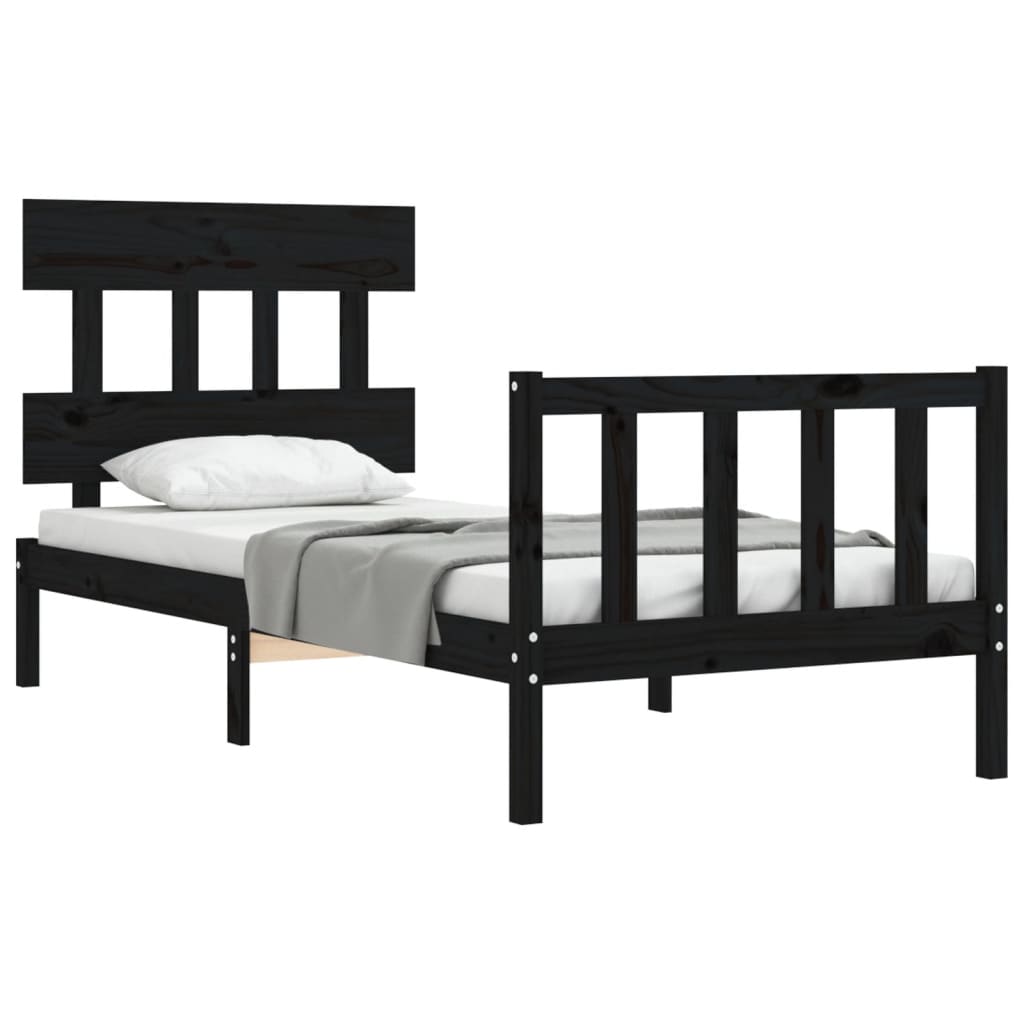 vidaXL Bed Frame without Mattress Black Single Solid Wood Pine