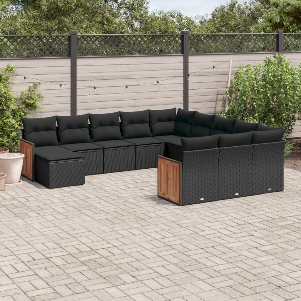 vidaXL 12 Piece Garden Sofa Set with Cushions Black Poly Rattan