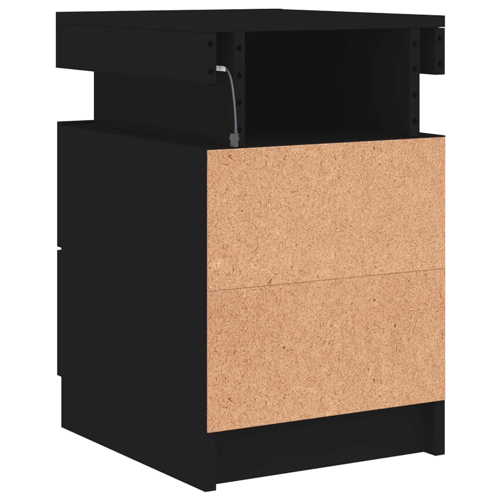 vidaXL Bedside Cabinet with LED Lights Black 35x39x55 cm