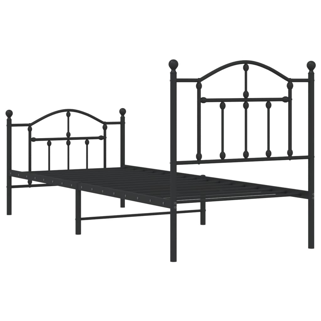 vidaXL Metal Bed Frame without Mattress with Footboard Black 90x190 cm Single