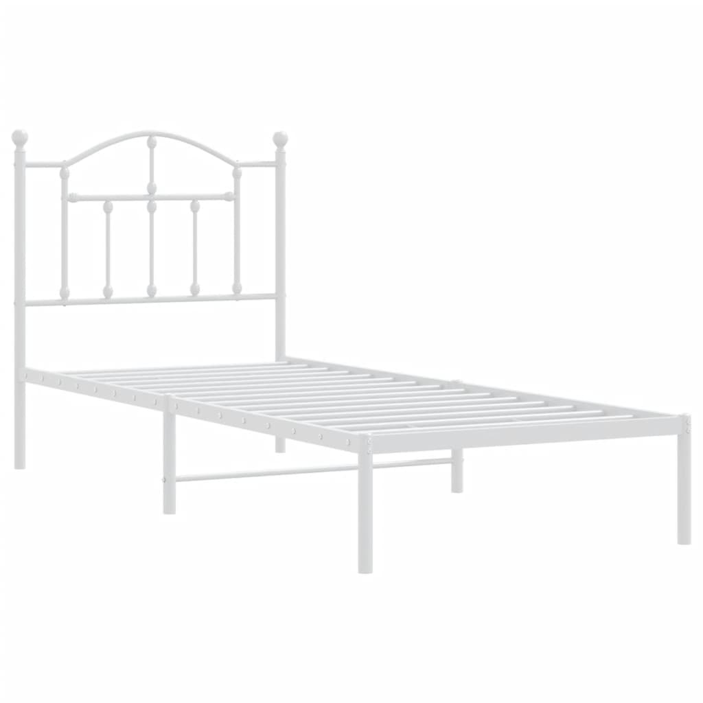 vidaXL Metal Bed Frame without Mattress with Headboard White 90x190 cm Single