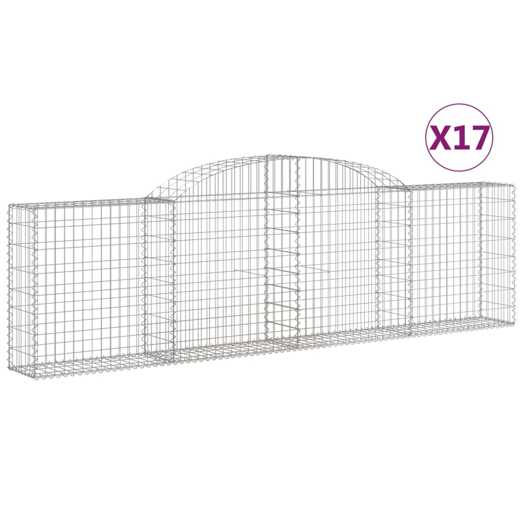 vidaXL Arched Gabion Baskets 17 pcs 300x30x80/100 cm Galvanised Iron