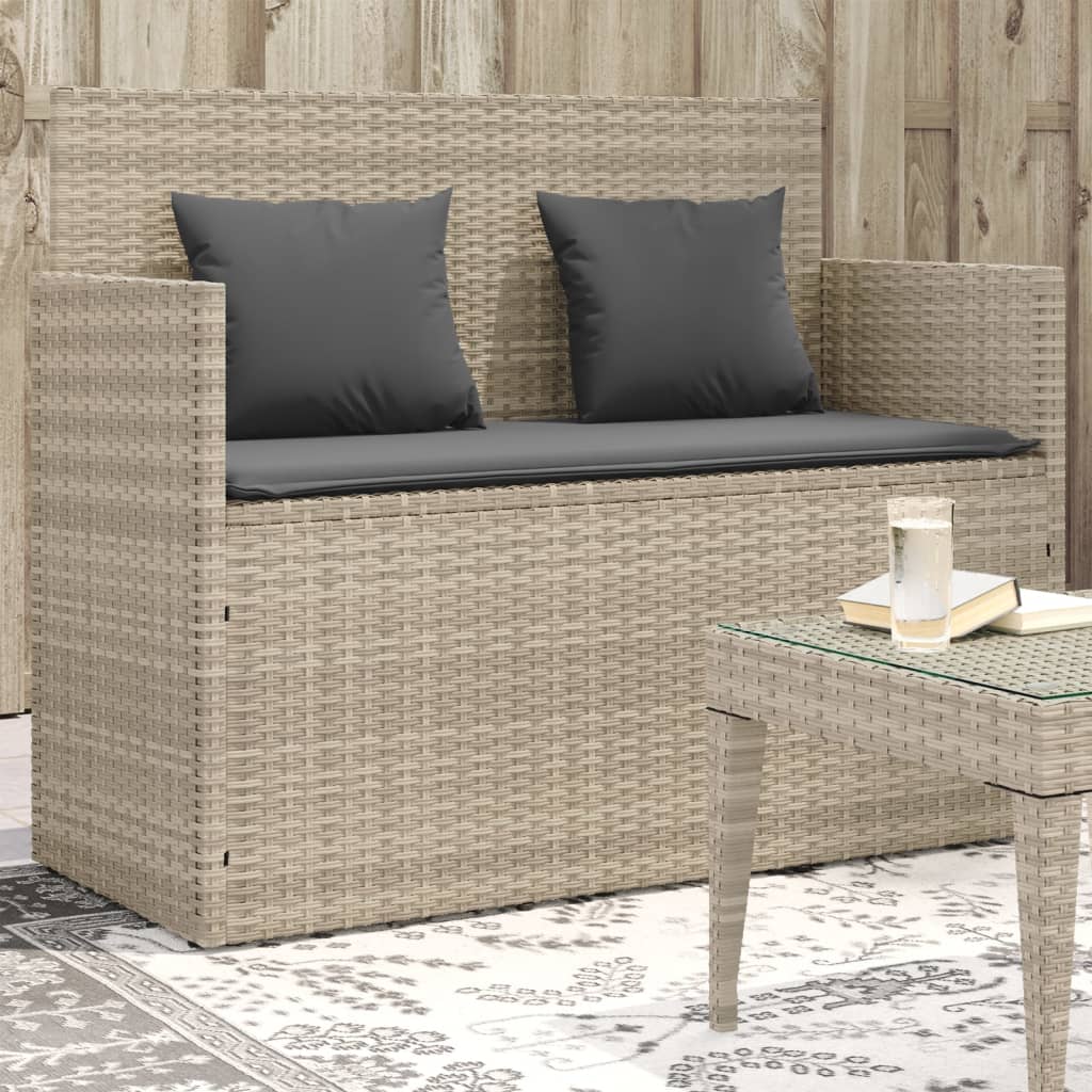 vidaXL Garden Bench with Cushions Light Grey Poly Rattan