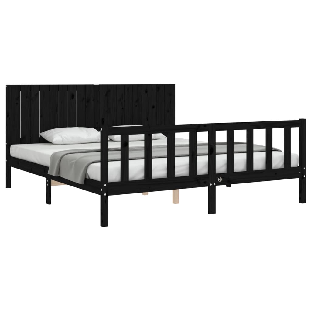 vidaXL Bed Frame without Mattress Black Super King Size Solid Wood Pine