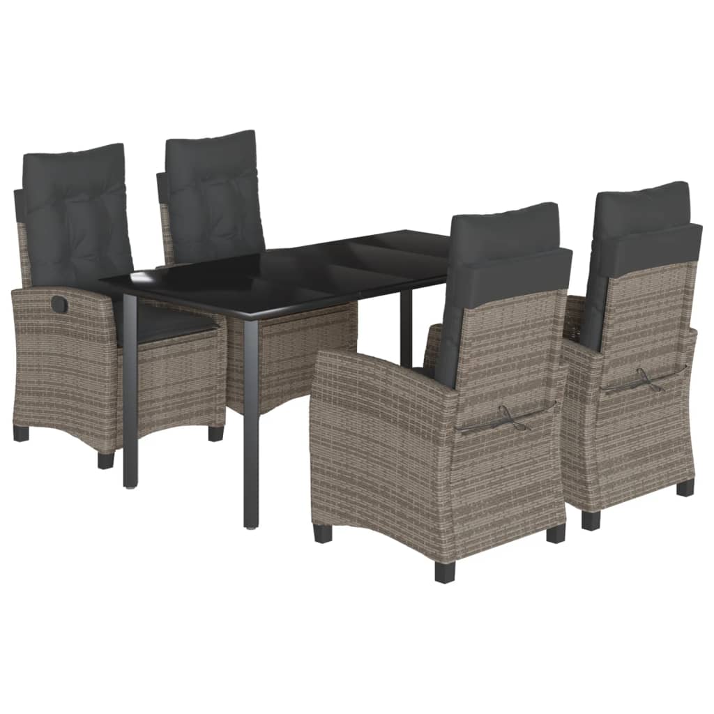 vidaXL 5 Piece Garden Dining Set with Cushions Grey Poly Rattan