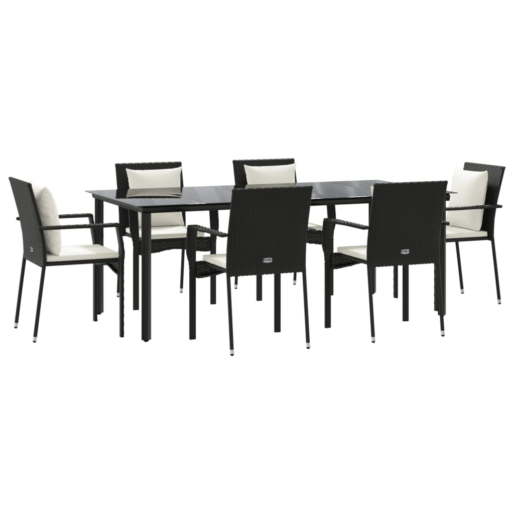 vidaXL 7 Piece Garden Dining Set with Cushions Black Poly Rattan