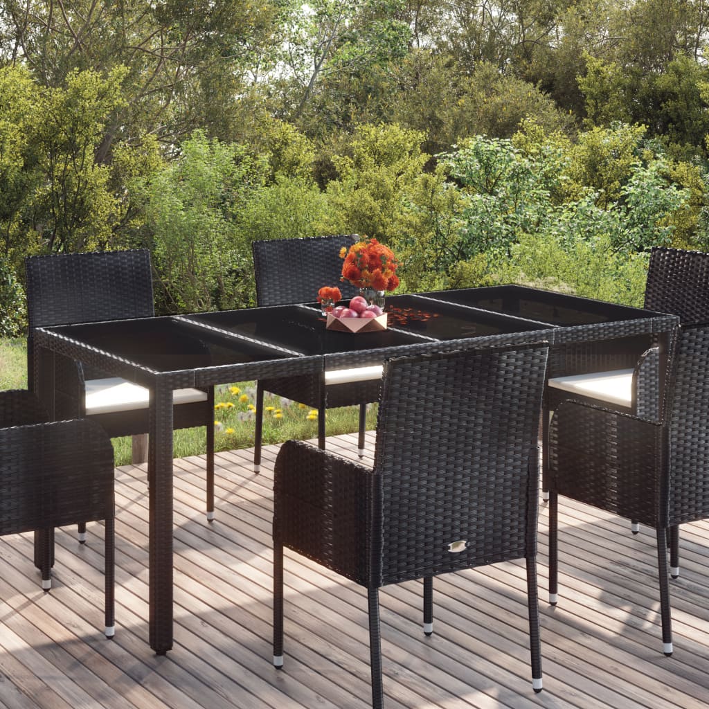 vidaXL Garden Table with Glass Top Black 190x90x75 cm Poly Rattan