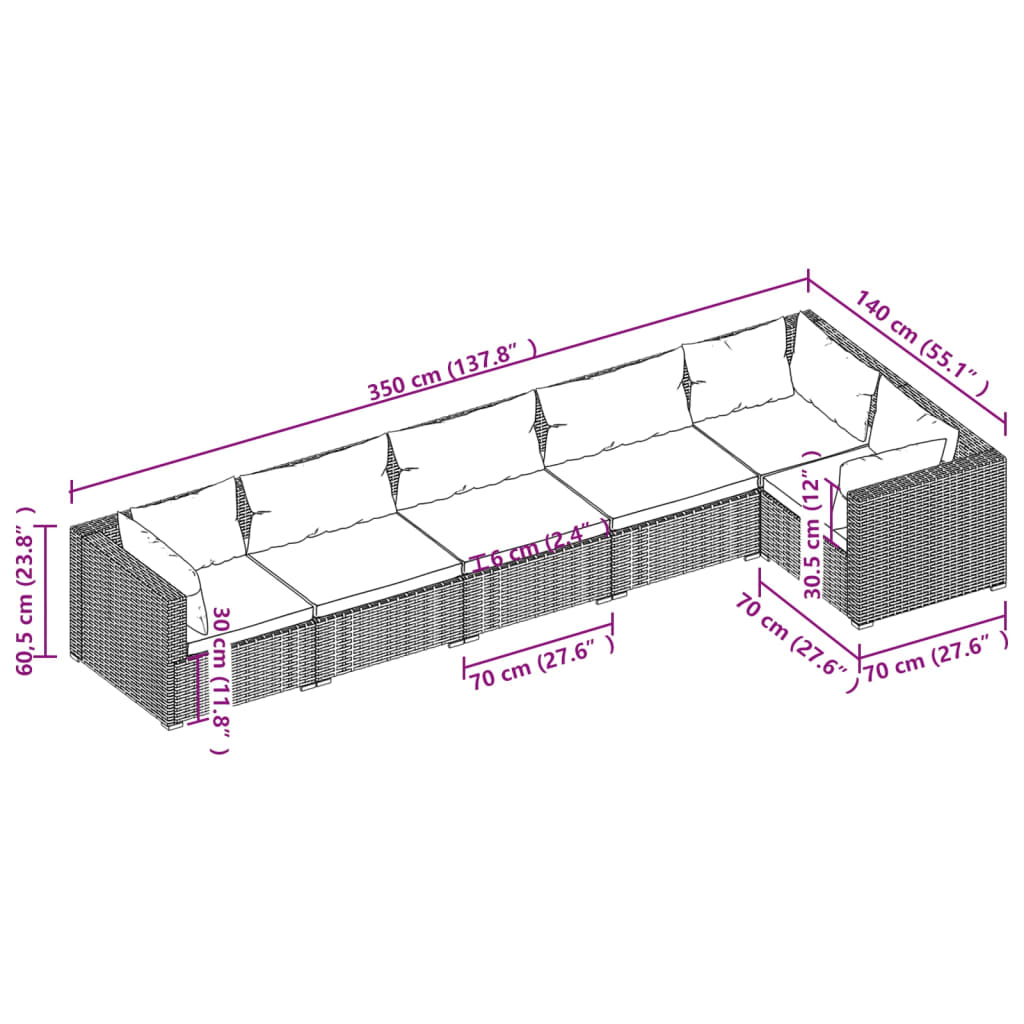 vidaXL 6 Piece Garden Lounge Set with Cushions Poly Rattan Grey