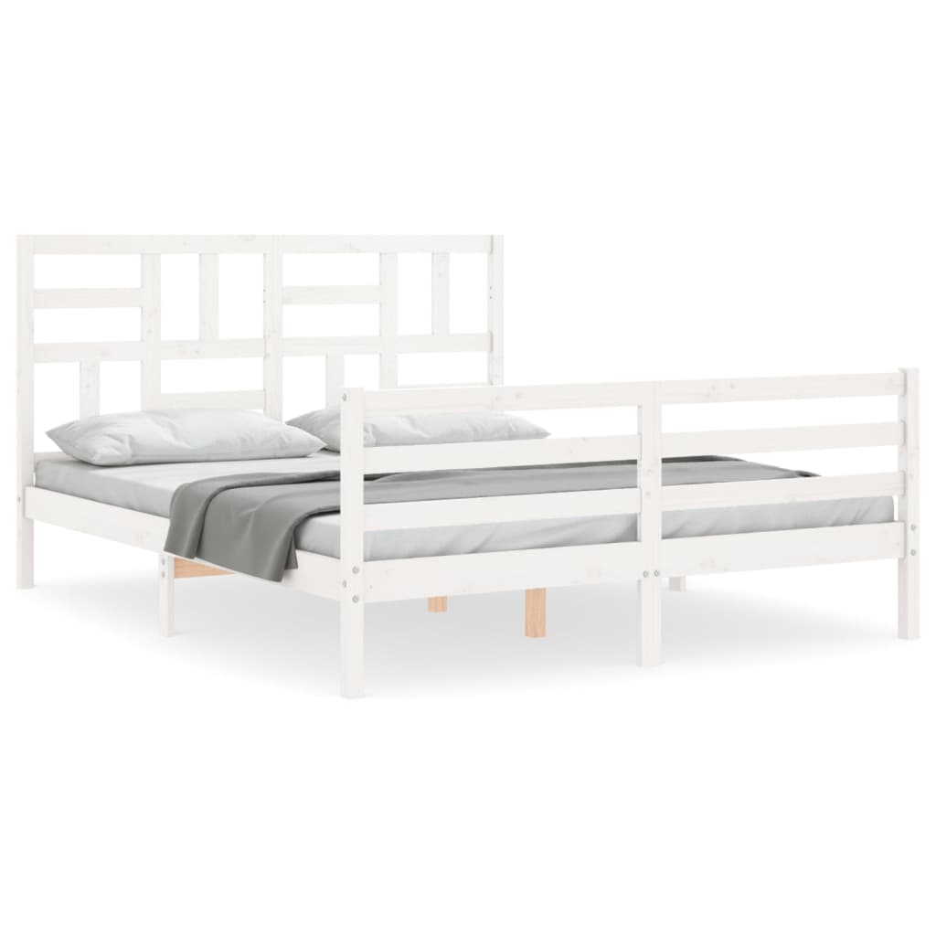 vidaXL Bed Frame without Mattress White King Size Solid Wood