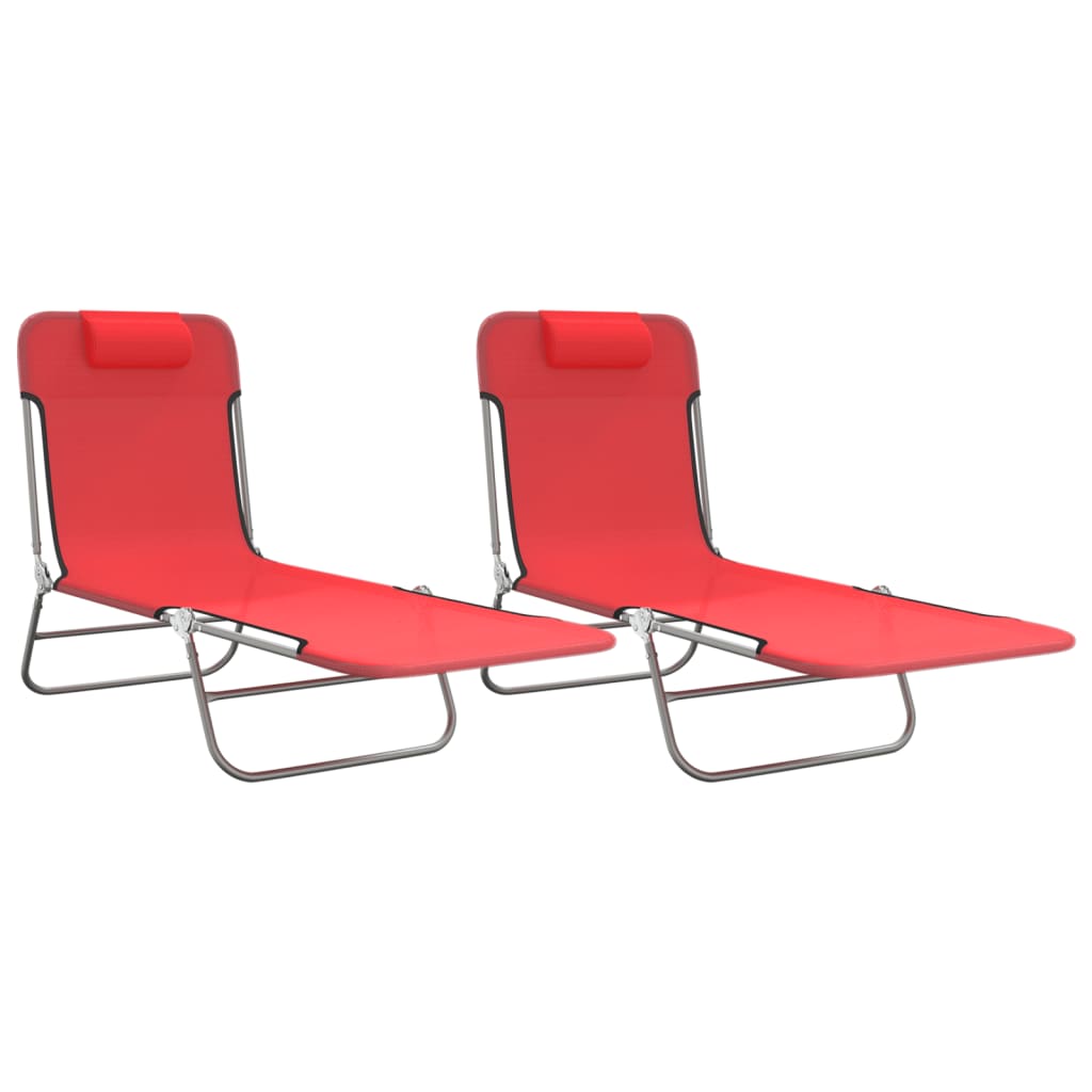 vidaXL Folding Sun Loungers 2 pcs Red Textilene and Steel