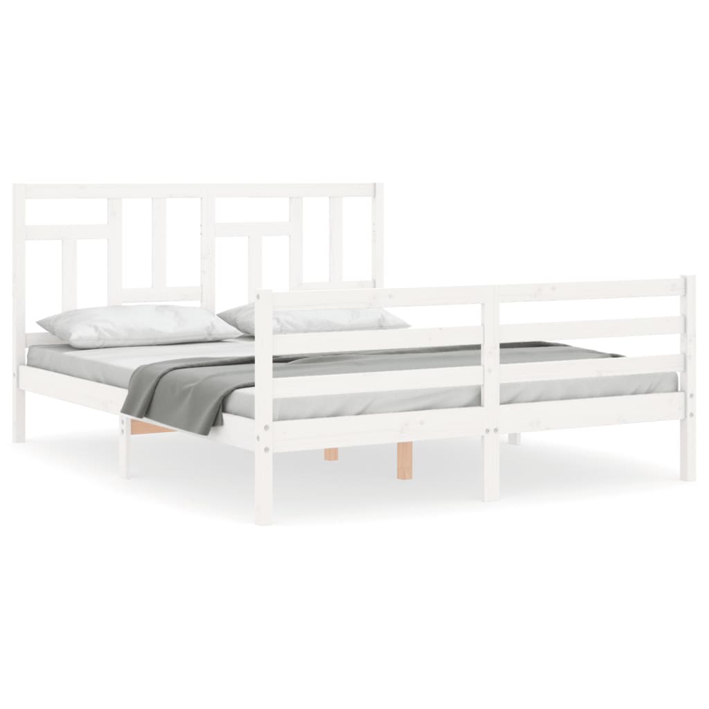 vidaXL Bed Frame without Mattress White King Size Solid Wood