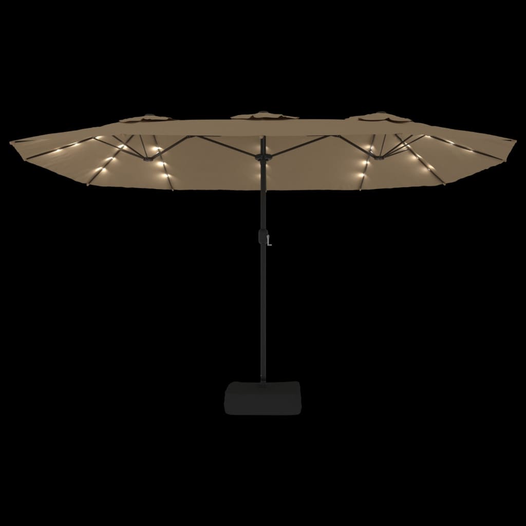 vidaXL Double-Head Garden Parasol with LEDs Taupe 449x245 cm