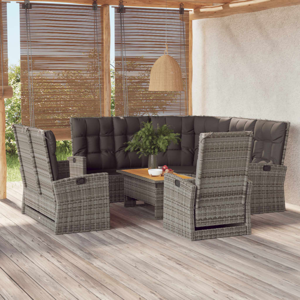 vidaXL 4 Piece Garden Lounge Set with Cushions Grey Poly Rattan