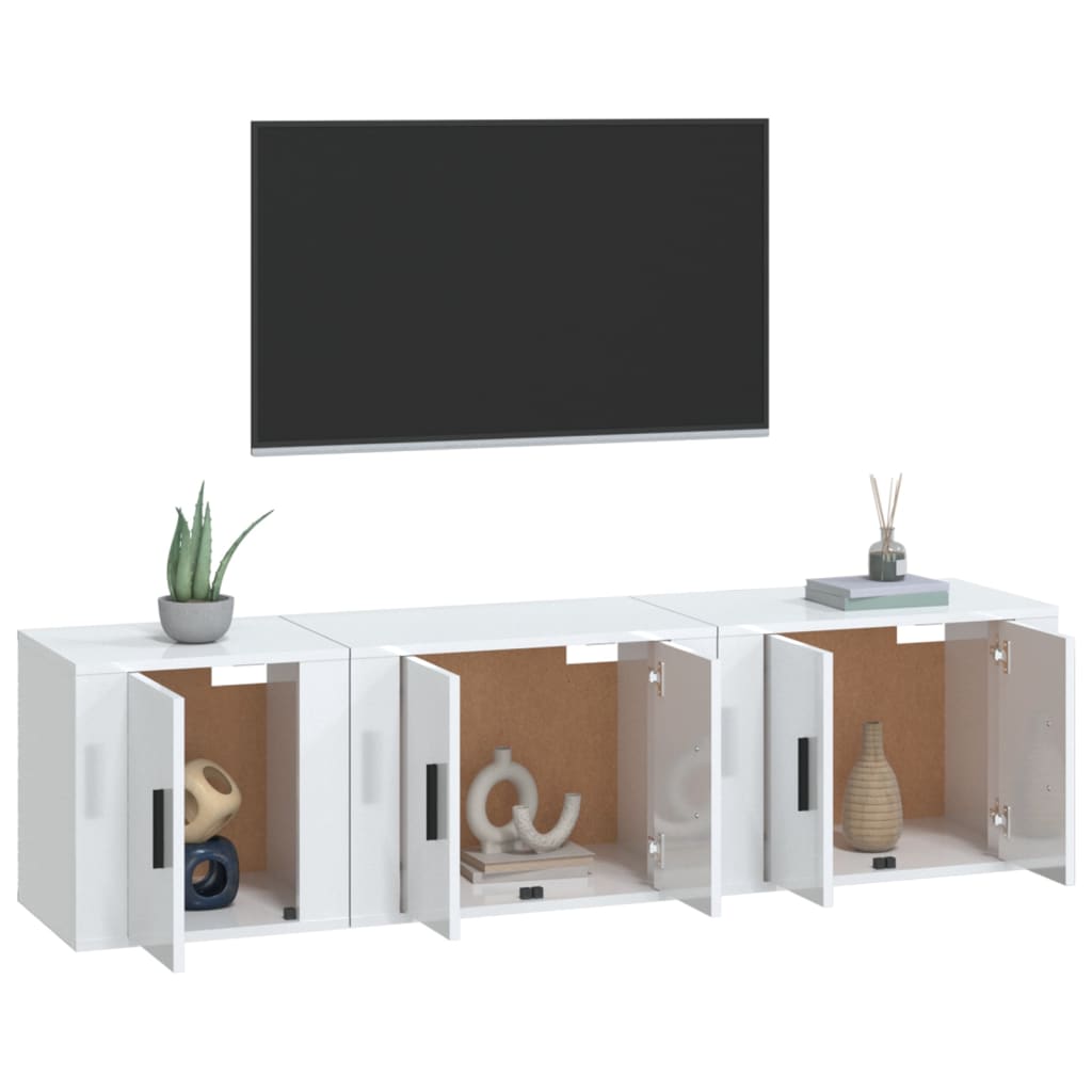 vidaXL 3 Piece TV Cabinet Set High Gloss White Engineered Wood