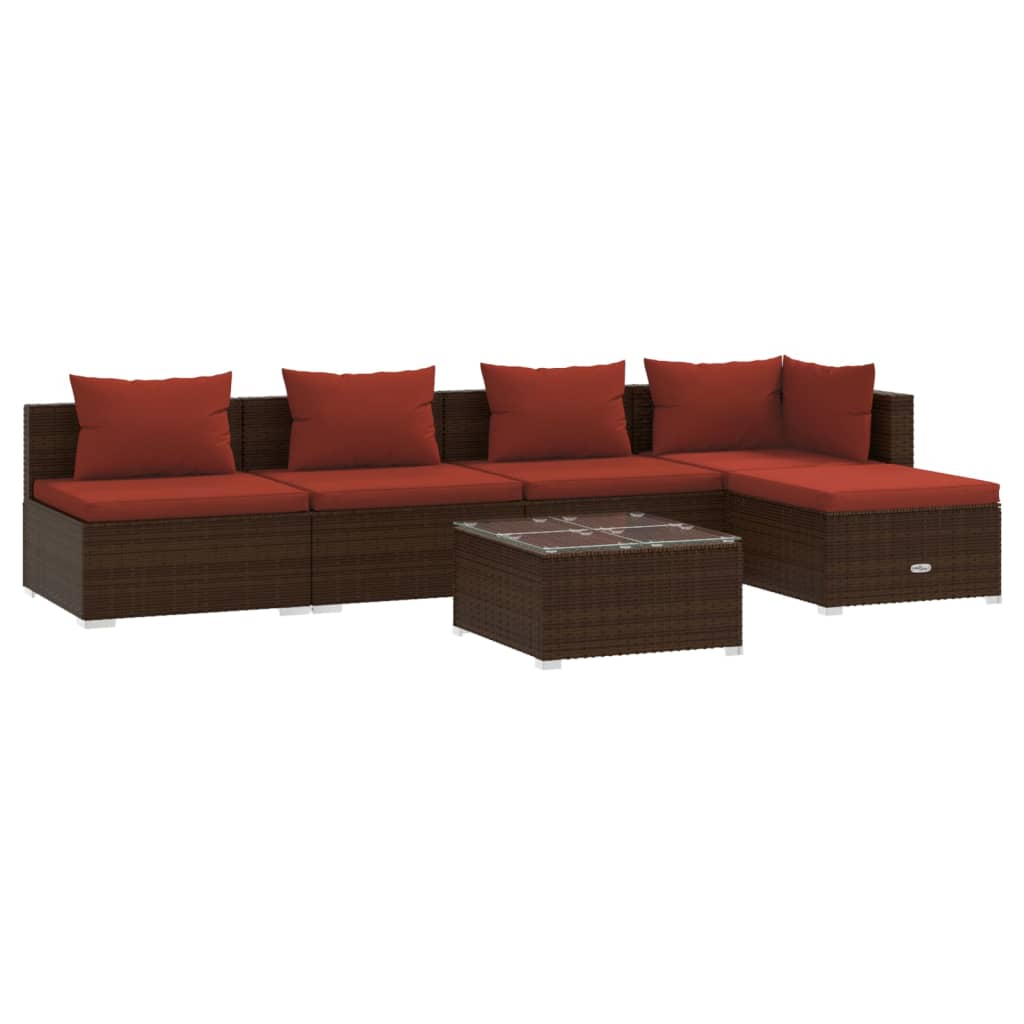 vidaXL 6 Piece Garden Lounge Set with Cushions Poly Rattan Brown