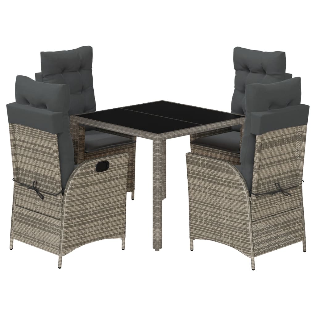 vidaXL 5 Piece Garden Dining Set with Cushions Grey Poly Rattan