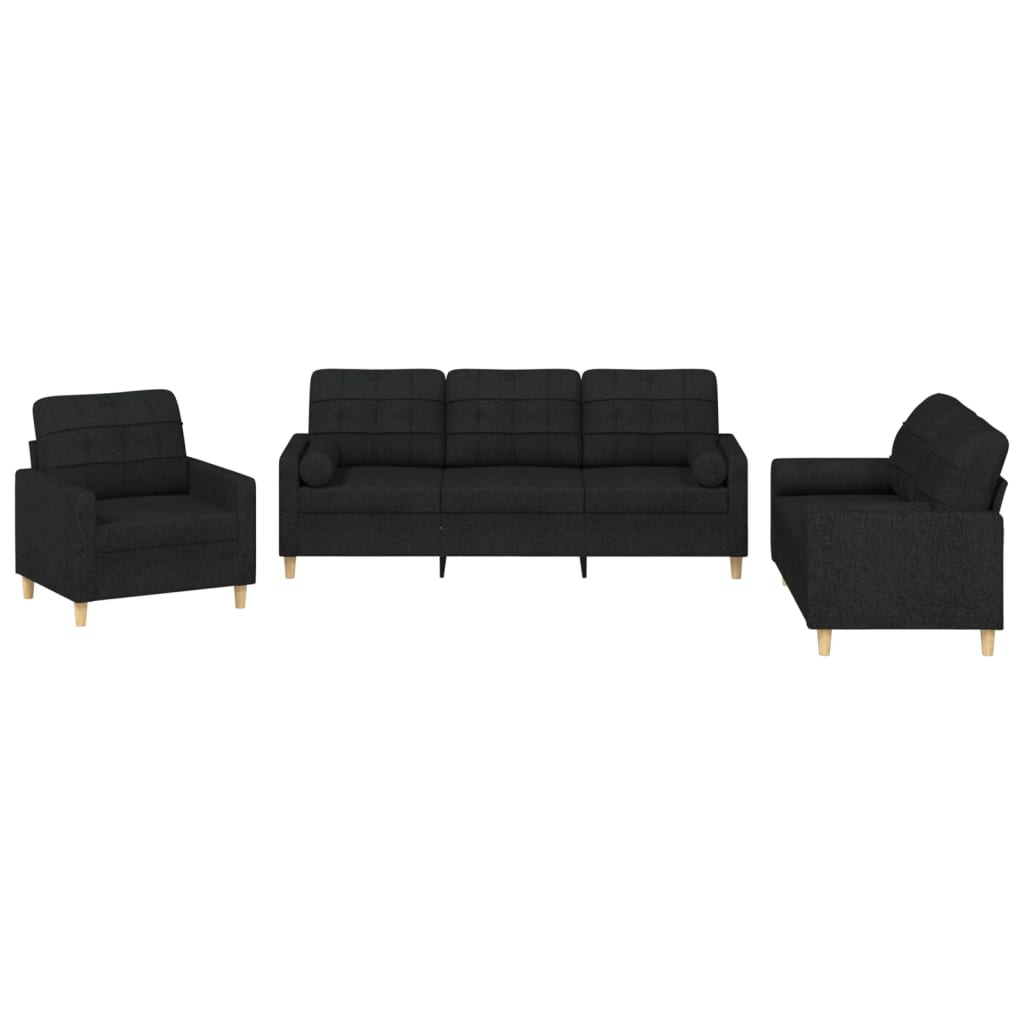 vidaXL 3 Piece Sofa Set with Pillows Black Fabric