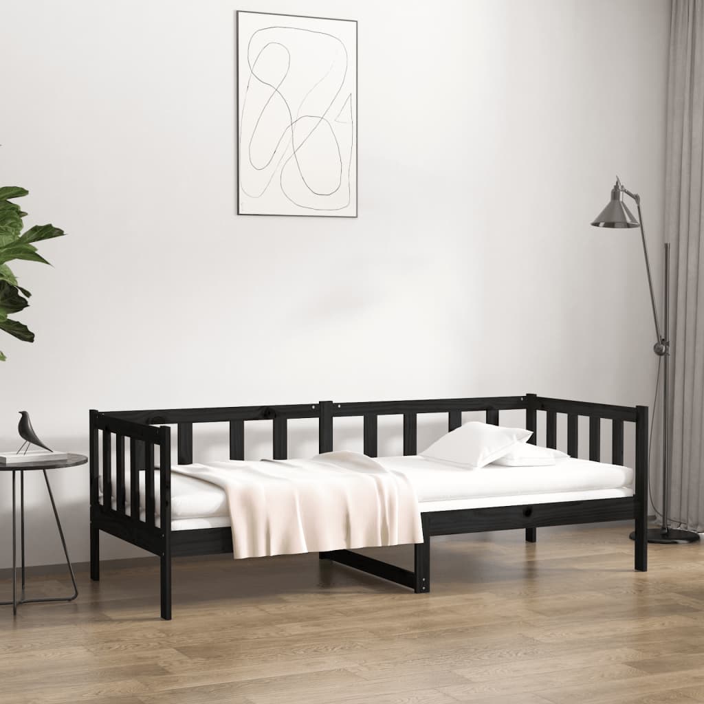 vidaXL Day Bed without Mattress Black 90x190 cm Single Solid Wood Pine