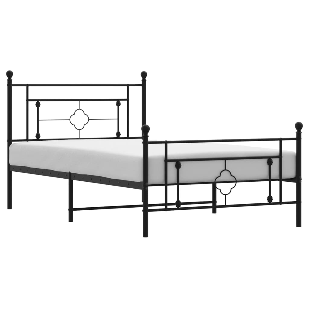 vidaXL Metal Bed Frame without Mattress with Footboard Black 107x203 cm