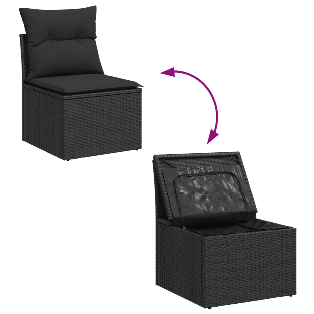 vidaXL Garden Chair Armless with Cushions Black Poly Rattan