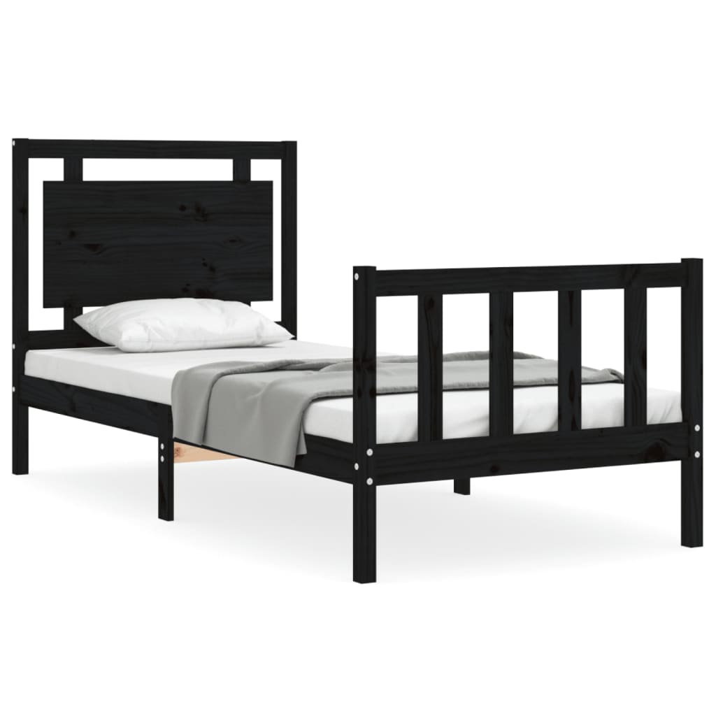 vidaXL Bed Frame without Mattress Black 90x190 cm Single Solid Wood Pine