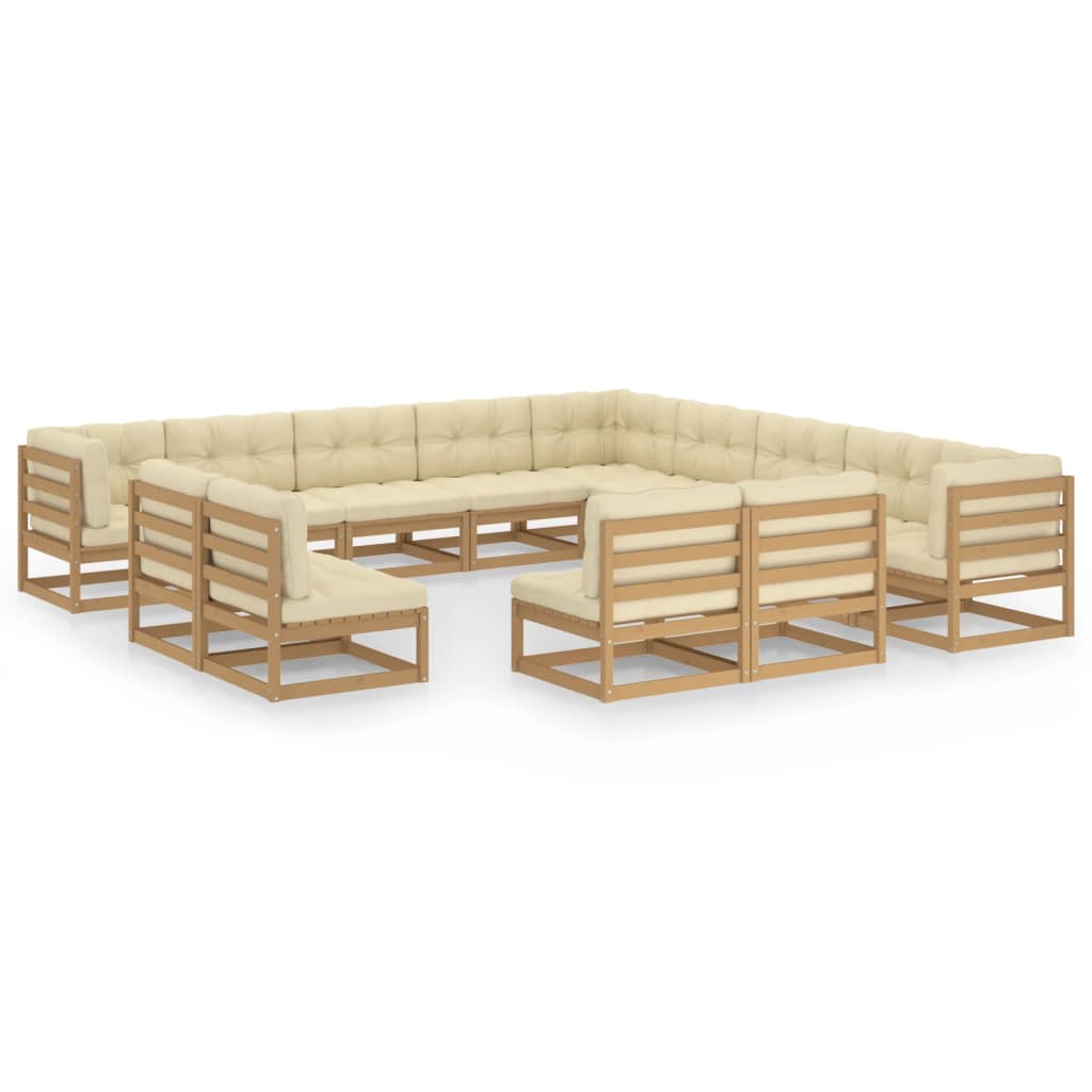 vidaXL 13 Piece Garden Lounge Set&Cushions Honey Brown Solid Pinewood