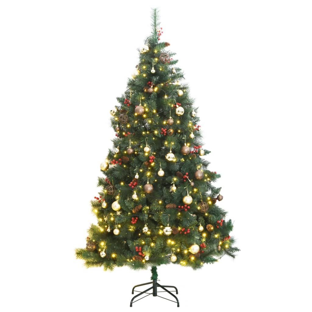 vidaXL Artificial Hinged Christmas Tree 300 LEDs & Ball Set 180 cm