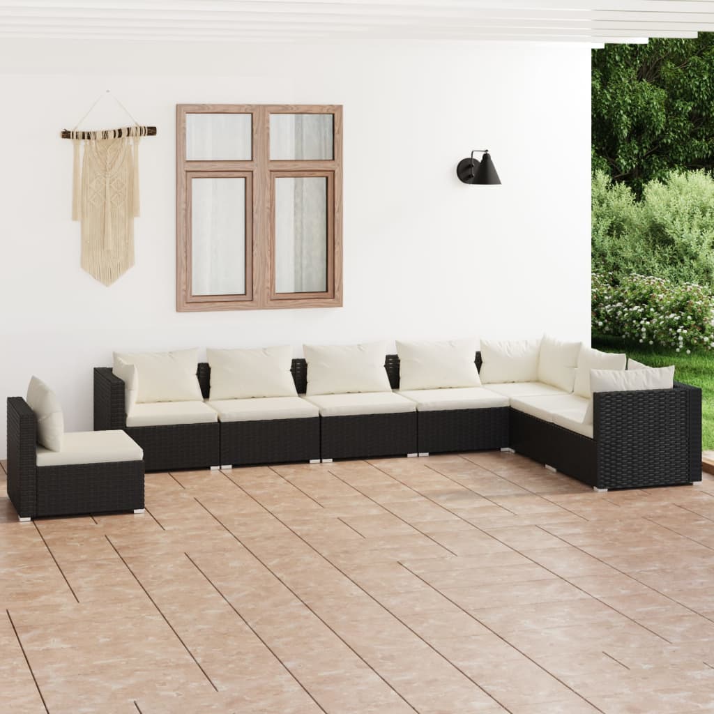 vidaXL 8 Piece Garden Lounge Set with Cushions Poly Rattan Black