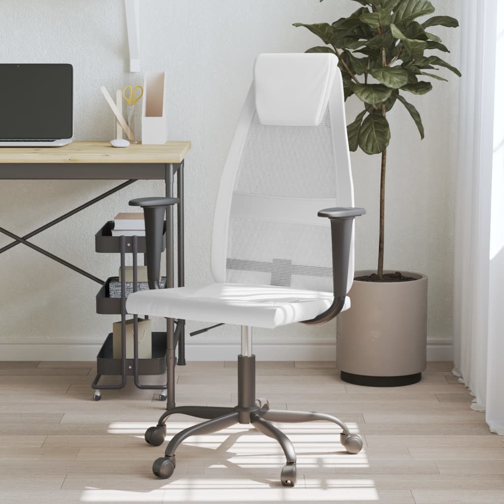 vidaXL Office Chair White Mesh Fabric and Faux Leather