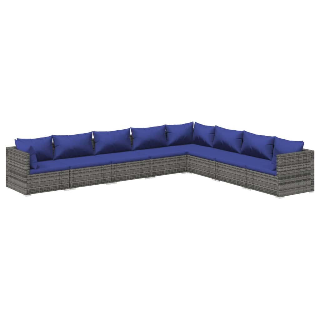 vidaXL 8 Piece Garden Lounge Set with Cushions Poly Rattan Grey