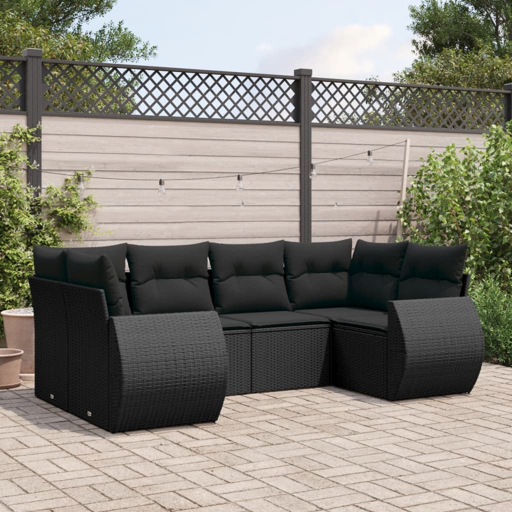 vidaXL 6 Piece Garden Sofa Set with Cushions Black Poly Rattan