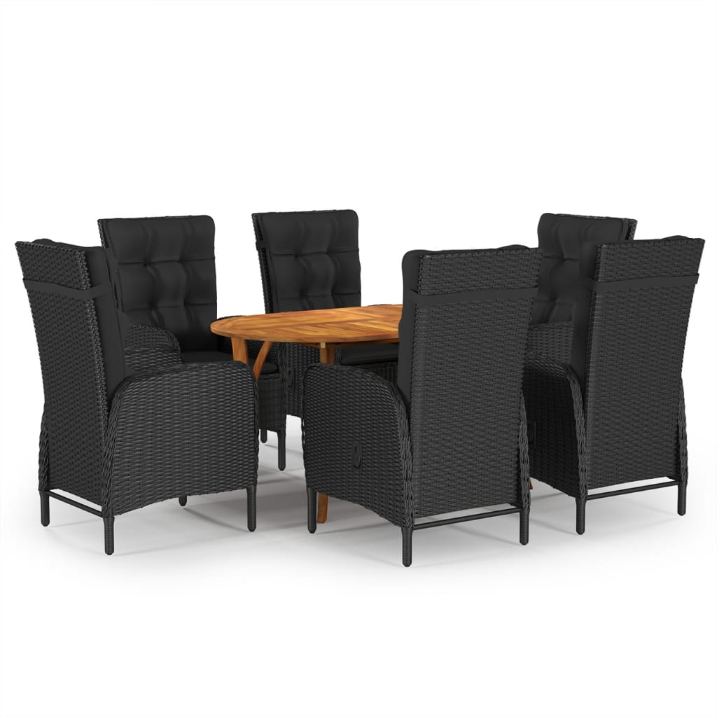 vidaXL 7 Piece Garden Dining Set Black