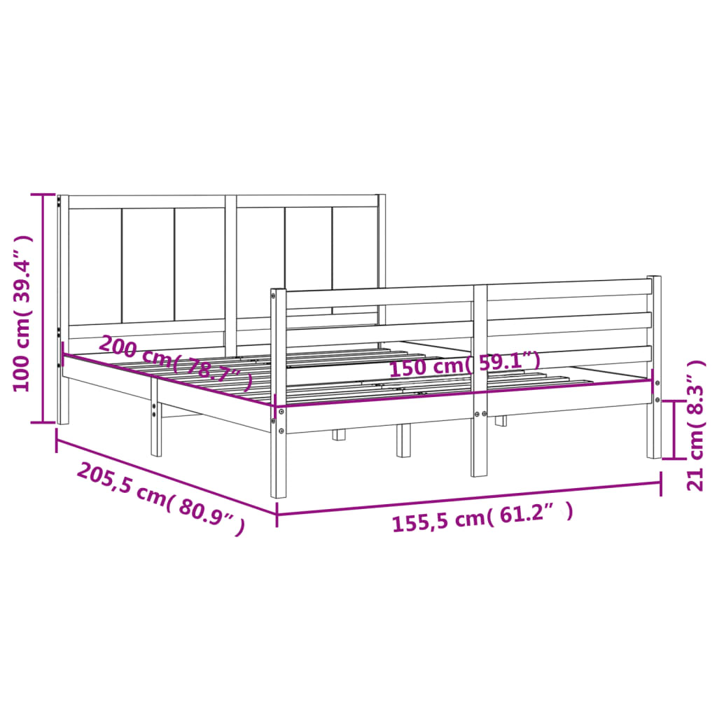 vidaXL Bed Frame without Mattress White King Size Solid Wood