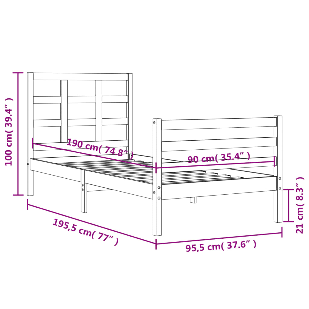 vidaXL Bed Frame without Mattress White Single Solid Wood