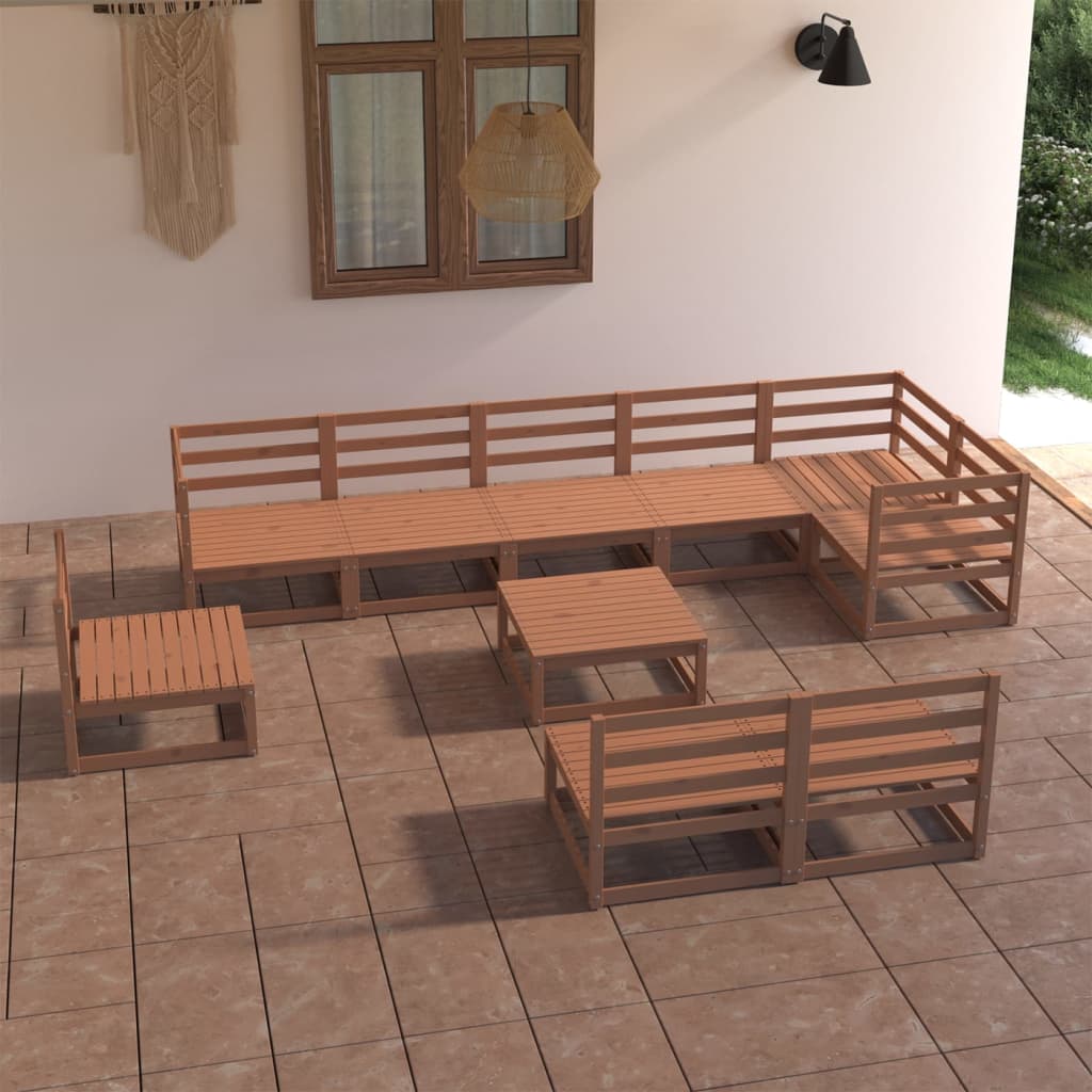 vidaXL 10 Piece Garden Lounge Set Honey Brown Solid Pinewood