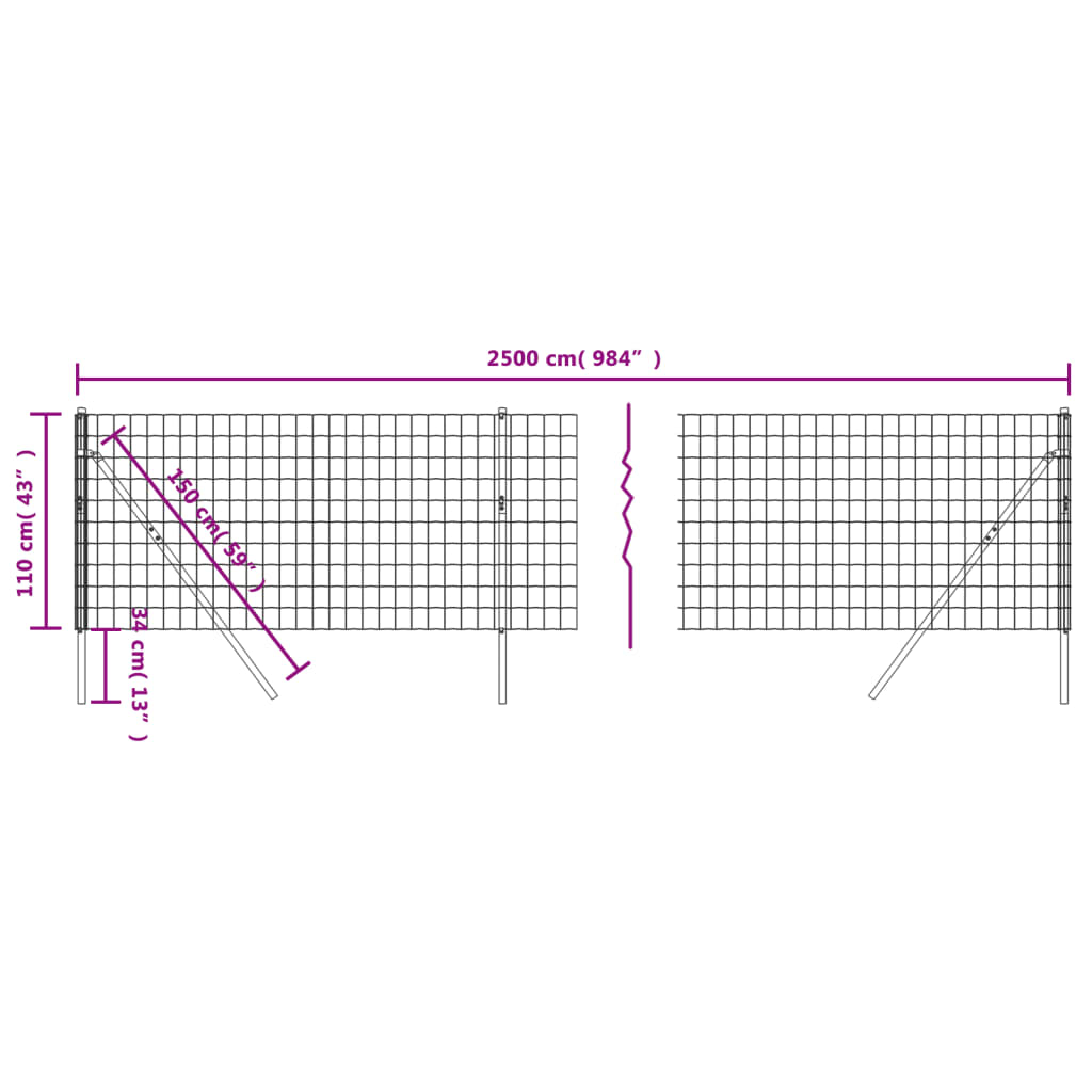 vidaXL Wire Mesh Fence Anthracite 1.1x25 m Galvanised Steel