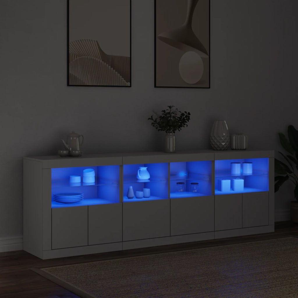 vidaXL Sideboard with LED Lights White 202x37x67 cm