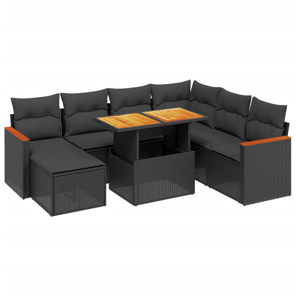 vidaXL 8 Piece Garden Sofa Set with Cushions Black Poly Rattan