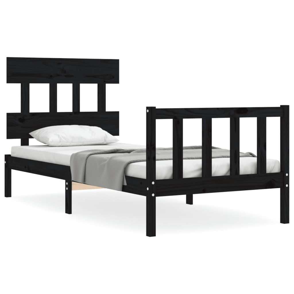 vidaXL Bed Frame without Mattress Black Single Solid Wood Pine