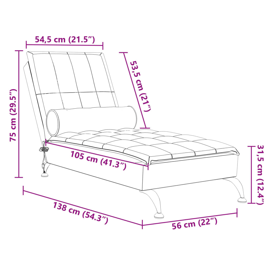 vidaXL Massage Chaise Lounge with Bolster Dark Grey Fabric