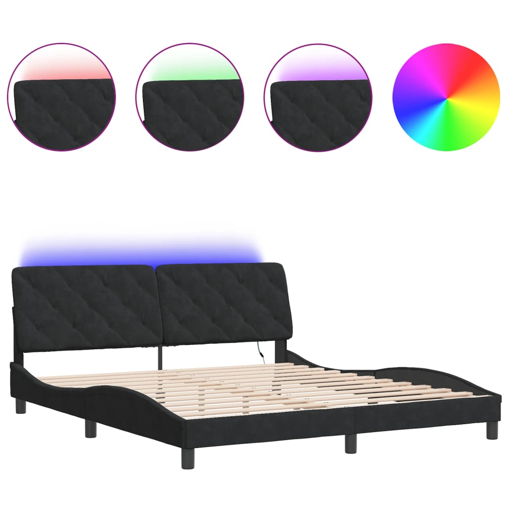 vidaXL Bed Frame with LED without Mattress Black 183x203 cm King Velvet