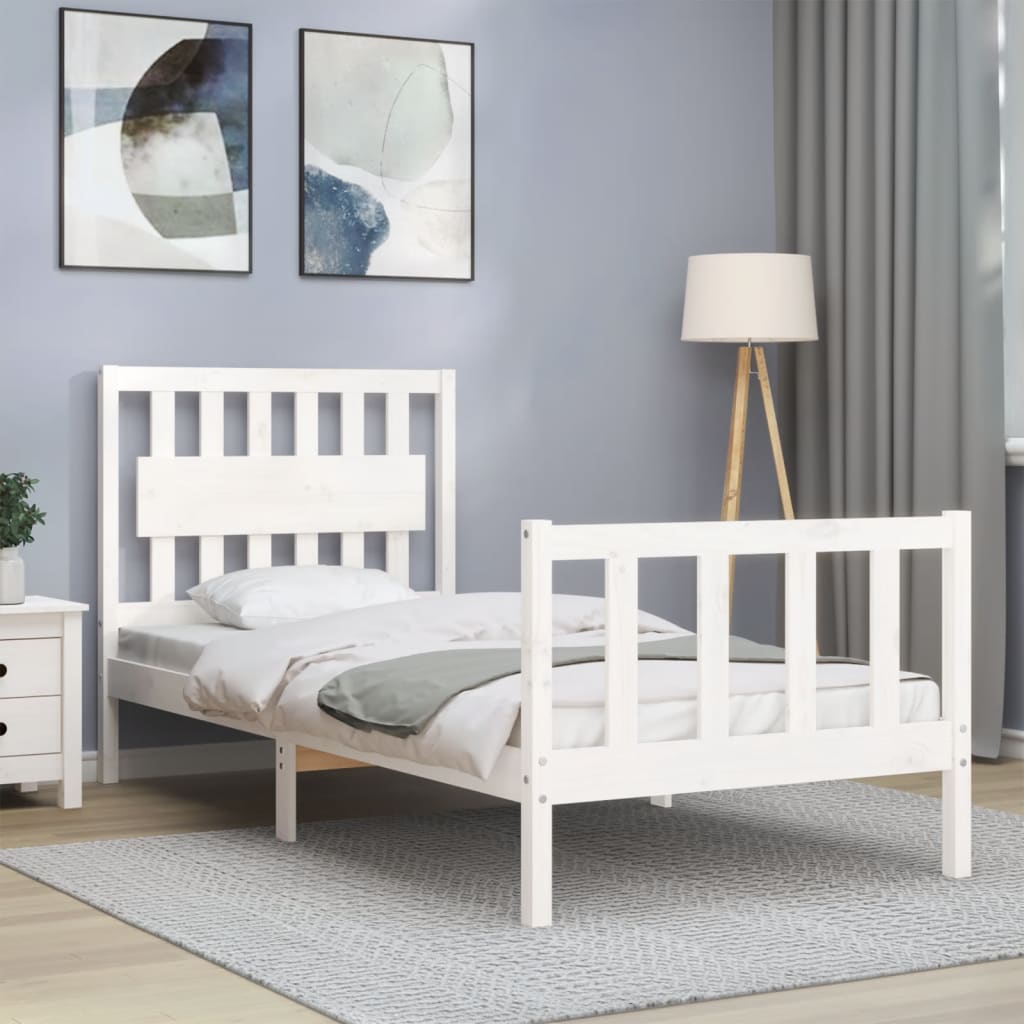 vidaXL Bed Frame with Headboard White Single Solid Wood