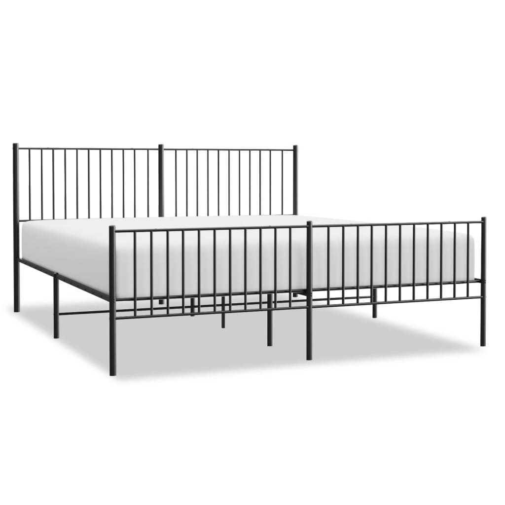 vidaXL Metal Bed Frame without Mattress with Footboard Black 180x200 cm Super King